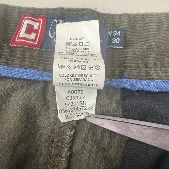 Chaps Corduroy Men's Pants Flat Front 34W 28L Dark Brown Utility Pockets Vintage - Picture 10 of 12